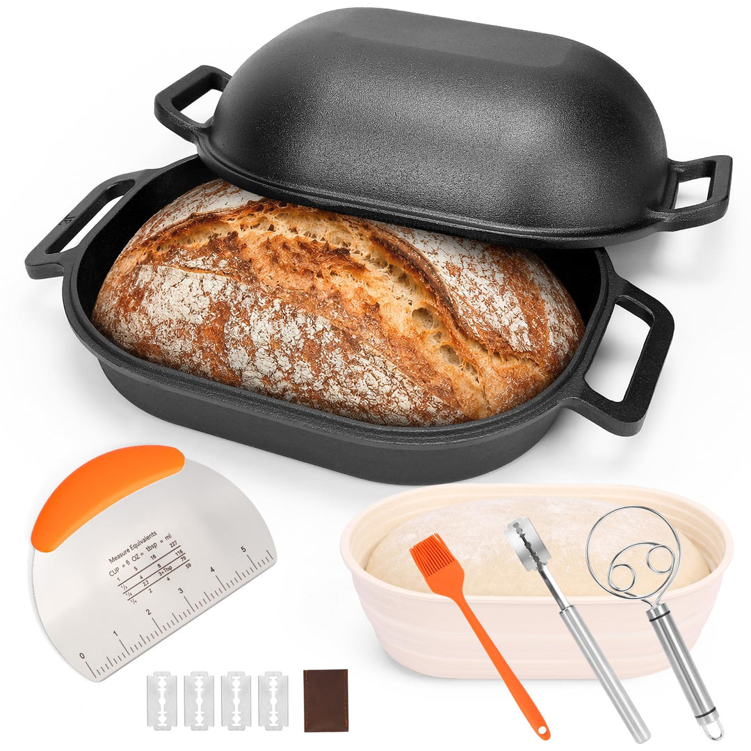 Gusseisen Topf Brot Backen 40cm, Robuste Brotbackform mit Deckel, Gusseisentopf Brotform, Idealer Br