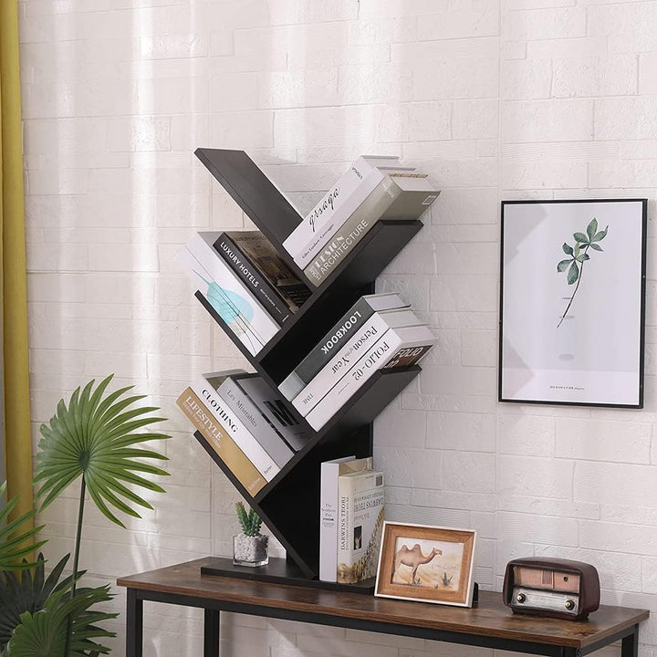 Etnicart Modernes Bücherregal mit Baum freistehend Bücherregal CD Holz MDF Regale Nachttisch 40x20x7