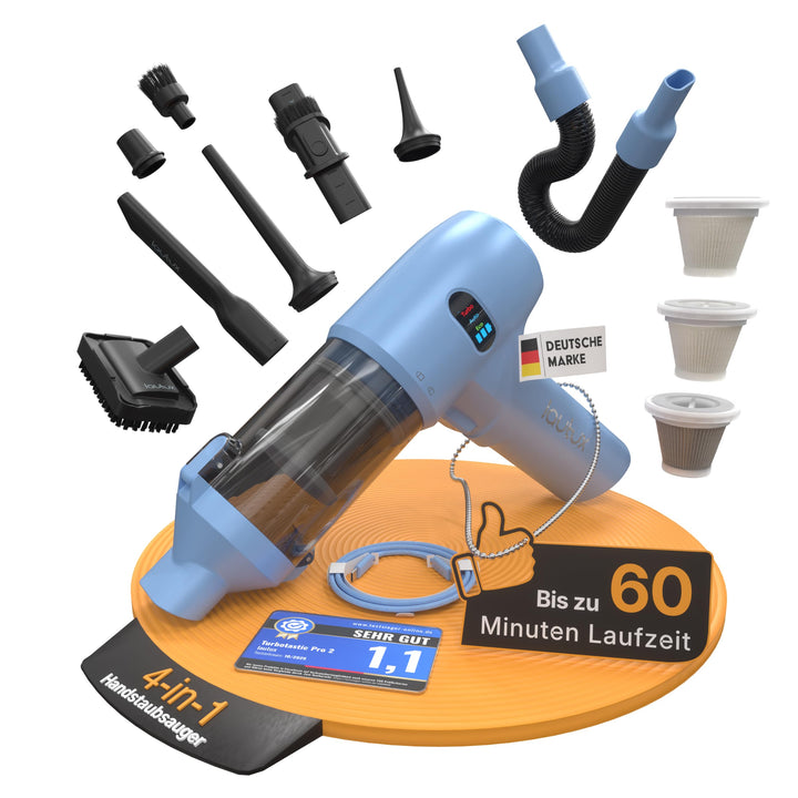 Turbotastic Pro 2 Handstaubsauger – 120W, 18.000Pa, bis 60 Min Laufzeit, HEPA-Filter, LED-Display, 4