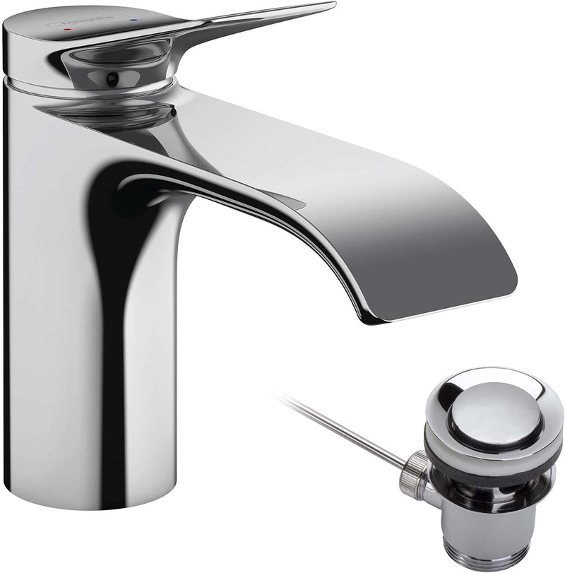 hansgrohe Vivenis - Waschtischarmatur mit Zugstangen-Ablauf, Wasserhahn Bad mit Auslauf Höhe 80 mm,