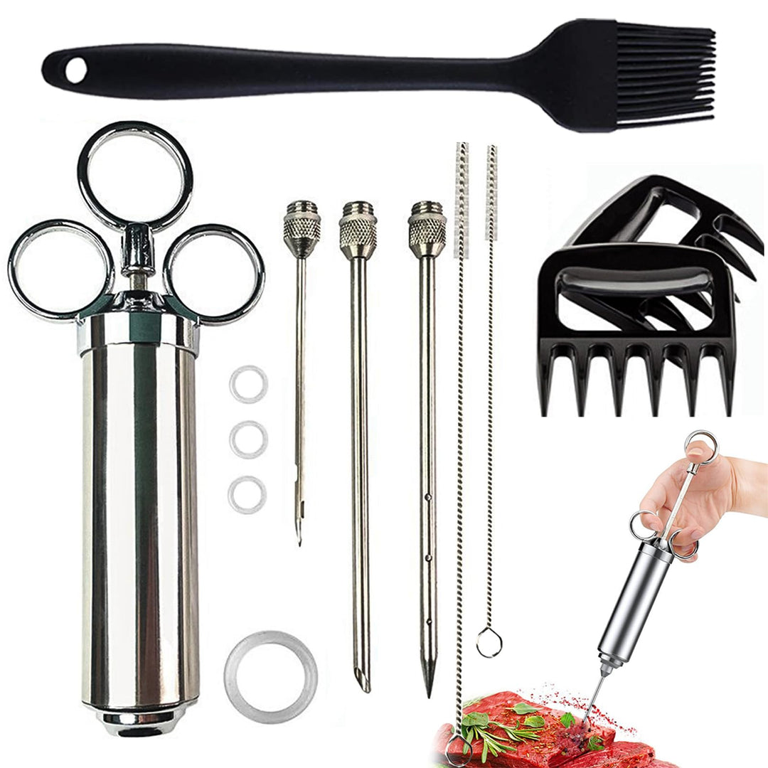 KATKLIU Fleischspritze Set aus Edelstahl 60ml mit 3 Nadeln – BBQ Marinadenspritze und Bratenspritze