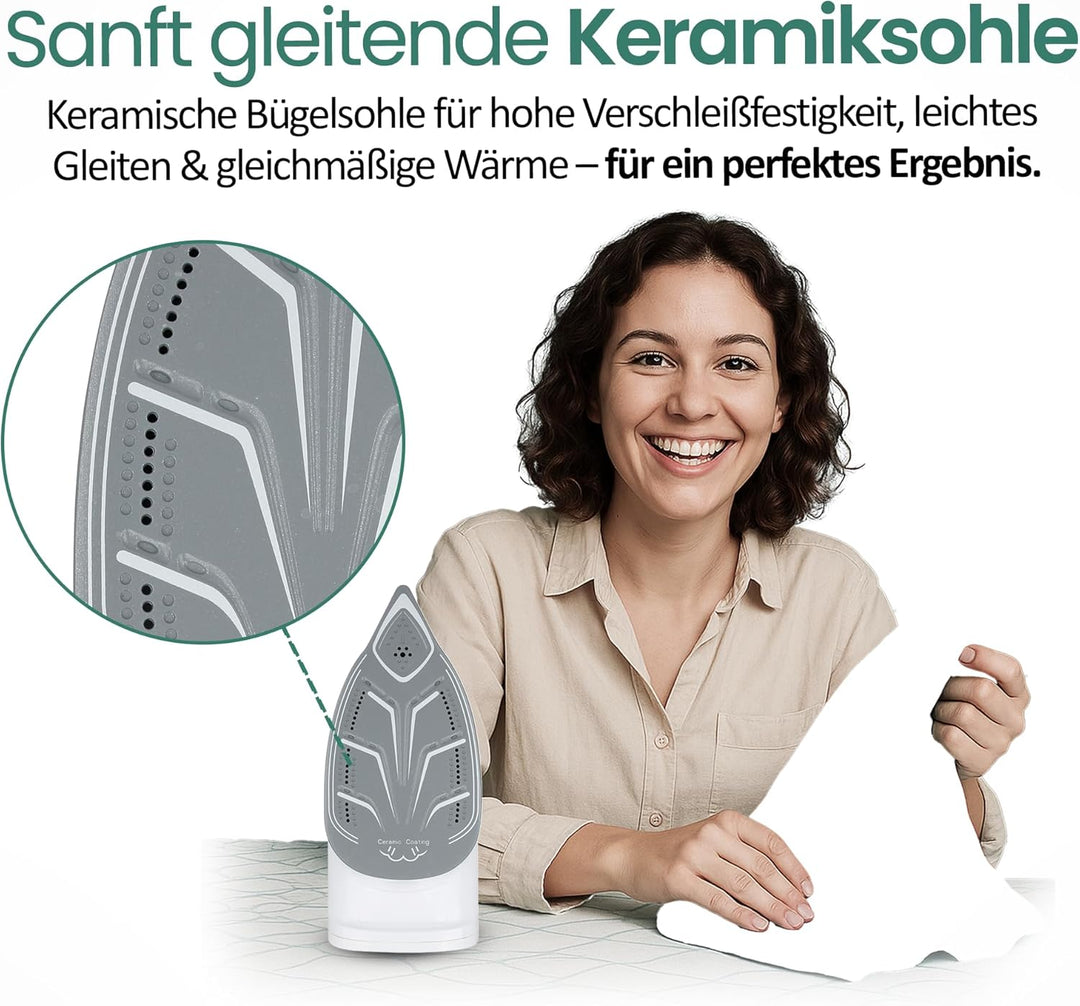 Emerio Bügeleisen Dampfbügeleisen, 2000 Watt, besonders gleitfähige Keramik-Bügelsohle, Selbstreinig
