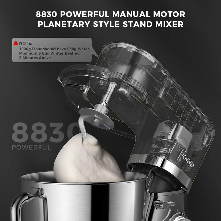Küchenmaschine, POWWA 5,5 L Rührmaschine Knetmaschine, 6+1 Geschwindigkeit Teigmaschine,1500W Teigkn