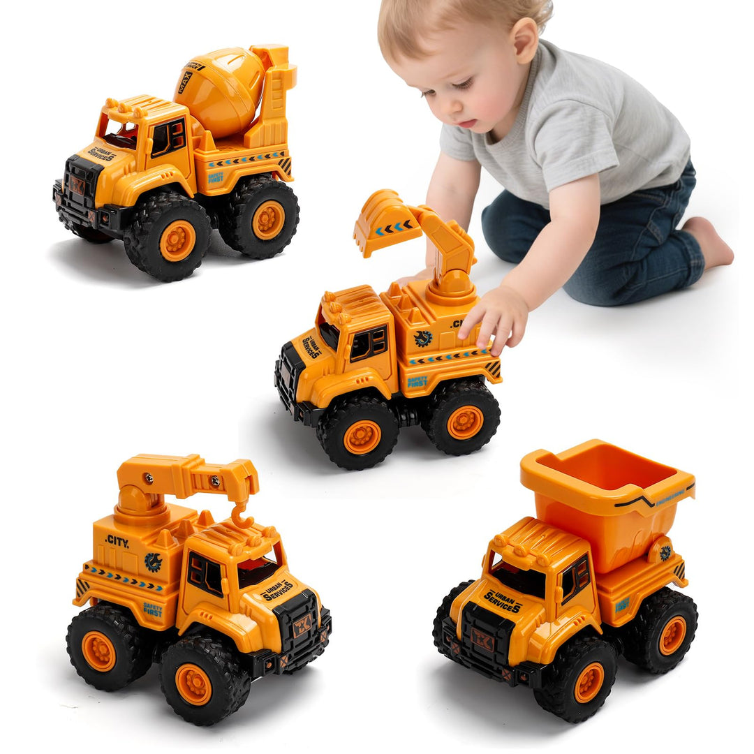 Baufahrzeug Spielzeug ab 1 2 Jahre Jungen & Mädchen – 4 STK. Push-and-Go Auto Set mit Bagger, LKW Ki