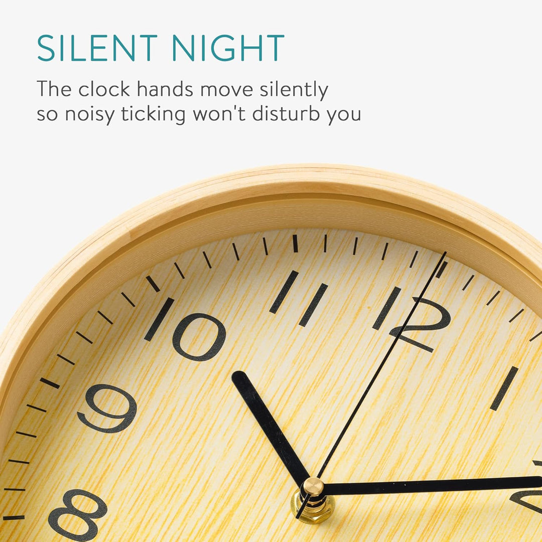 Navaris Analog Holz Tischuhr rund - 21,1 x 21,8 x 4,8cm - analoge Deko Tisch Uhr ohne Ticken mit Hol
