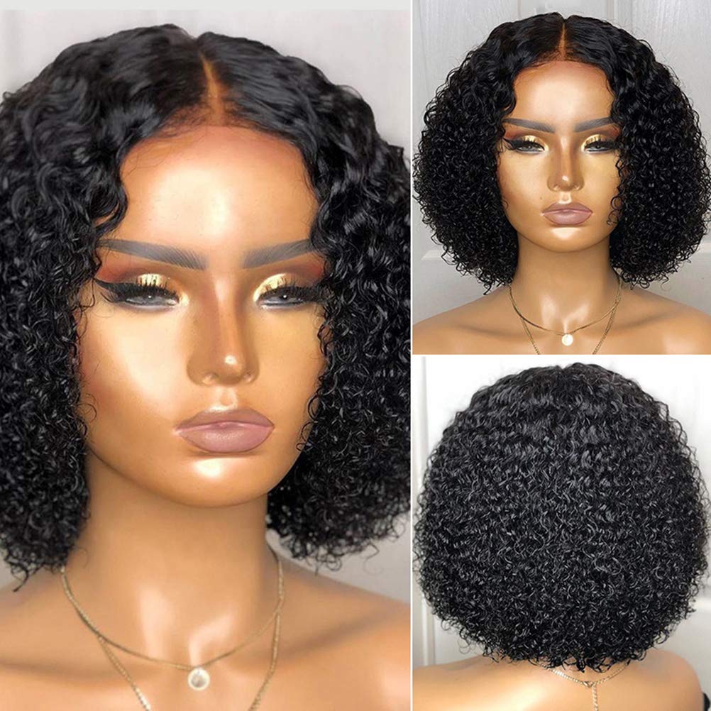 Kurze lockige Perücke, Kinky Curly Bob Perücke, Lace Front Verschluss Perücke Natürliche Mode Schwar
