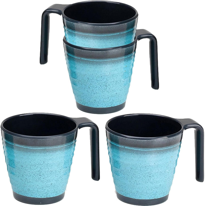 Melamin Geschirrset für 4 Personen blau schwarz - 20 Teile - mit Tassen und blauen Trinkgläsern 320