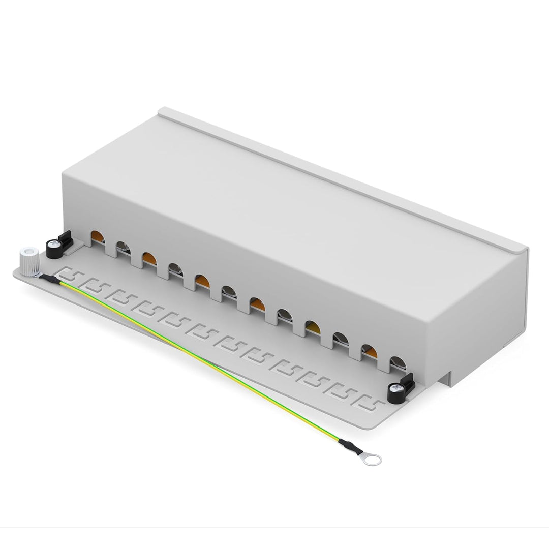 HB-DIGITAL 12-Port Cat 6a LSA Patchpanel, Patchfeld, geschirmt, Weiss Verteilerfeld Cat.6a (500 MHz)