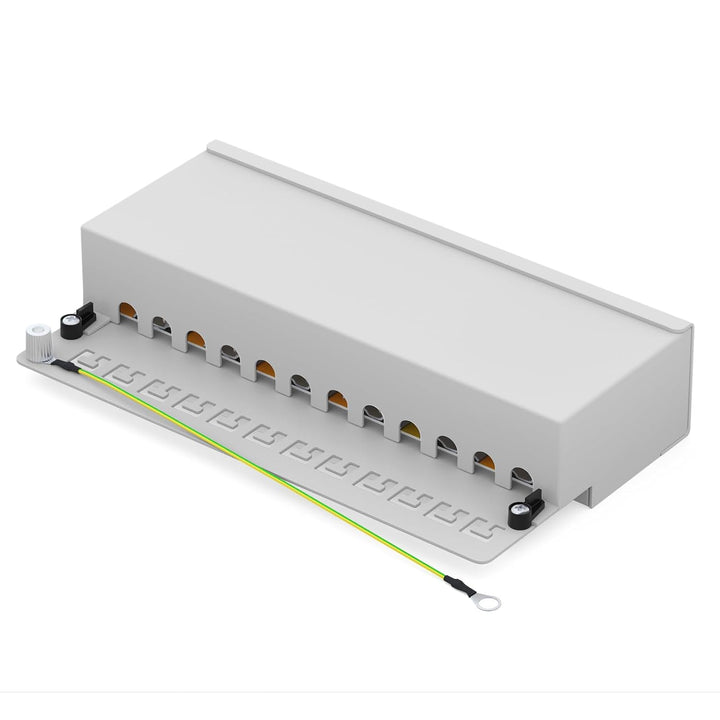HB-DIGITAL 12-Port Cat 6a LSA Patchpanel, Patchfeld, geschirmt, Weiss Verteilerfeld Cat.6a (500 MHz)