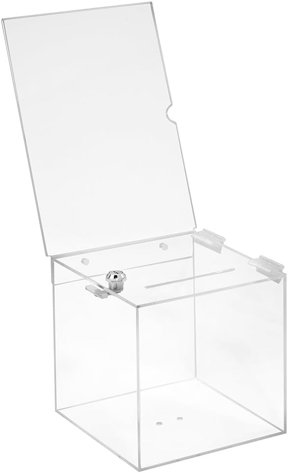 Losbox aus Acrylglas in 200x200x200mm mit Schloss und Topschild DIN A4 Hoch - Zeigis® / Spendenbox/A