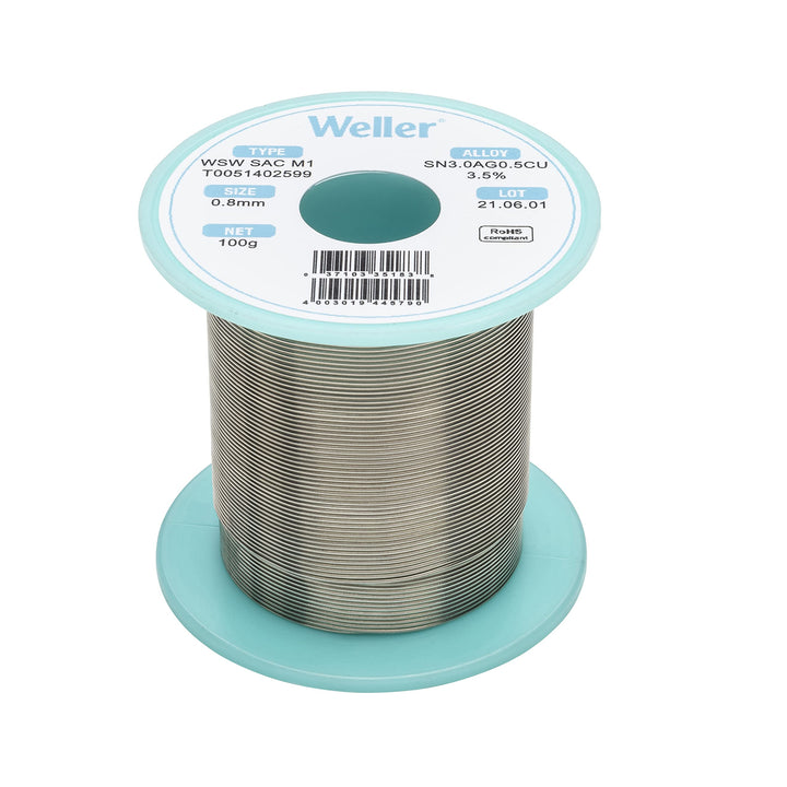 Weller WSW SAC M1 (T0051402599) Bleifreier Lötdraht, Ø 0,8mm, Legierung Sn96.5Ag3Cu0.5, Flussmittelg