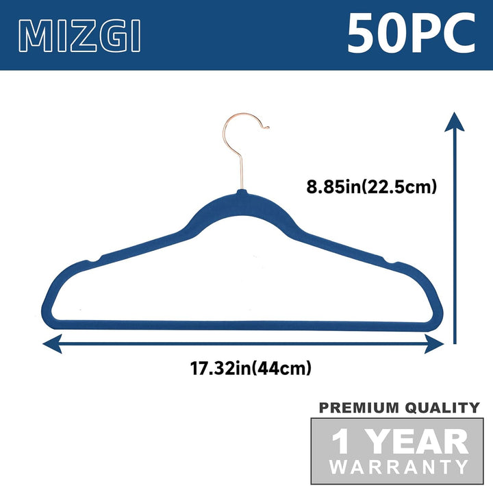 MIZGI Premium Samt-Kleiderbügel (50 Stück) strapazierfähig – rutschfest – Samt-Kleiderbügel dunkelvi