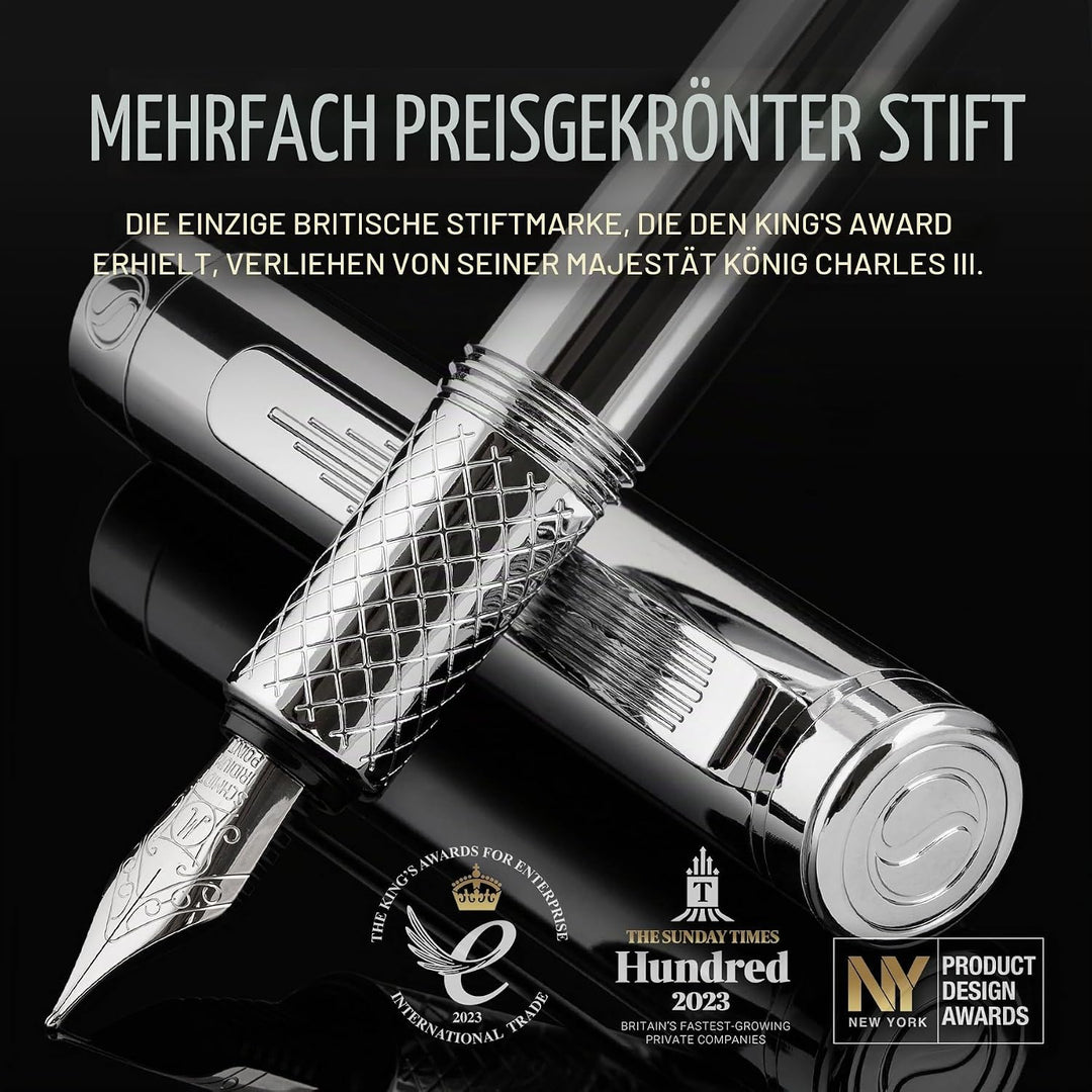 Scriveiner Luxury EDC Füllfederhalter (mittel), schwerer Taschenfüller mit Chrom, Schmidt Schreibfed