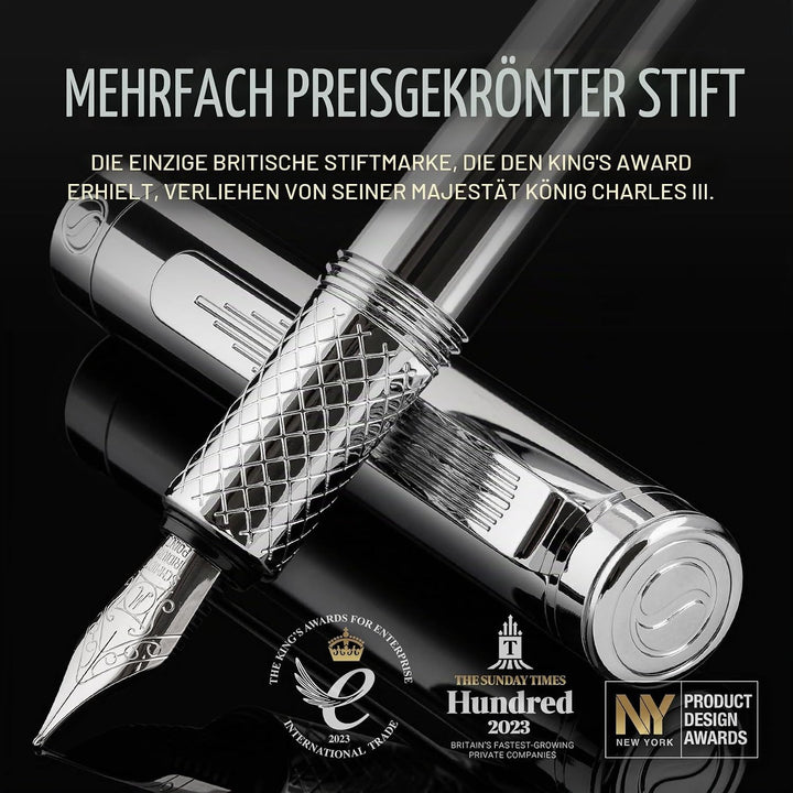 Scriveiner Luxury EDC Füllfederhalter (mittel), schwerer Taschenfüller mit Chrom, Schmidt Schreibfed