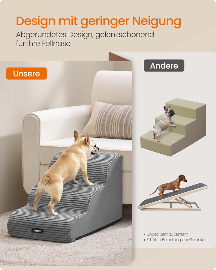 Feandrea Hundetreppe, 3 Stufen, Haustiertreppe, für kleine Hunde, Bett, Sofa, wasserdichte Katzentre