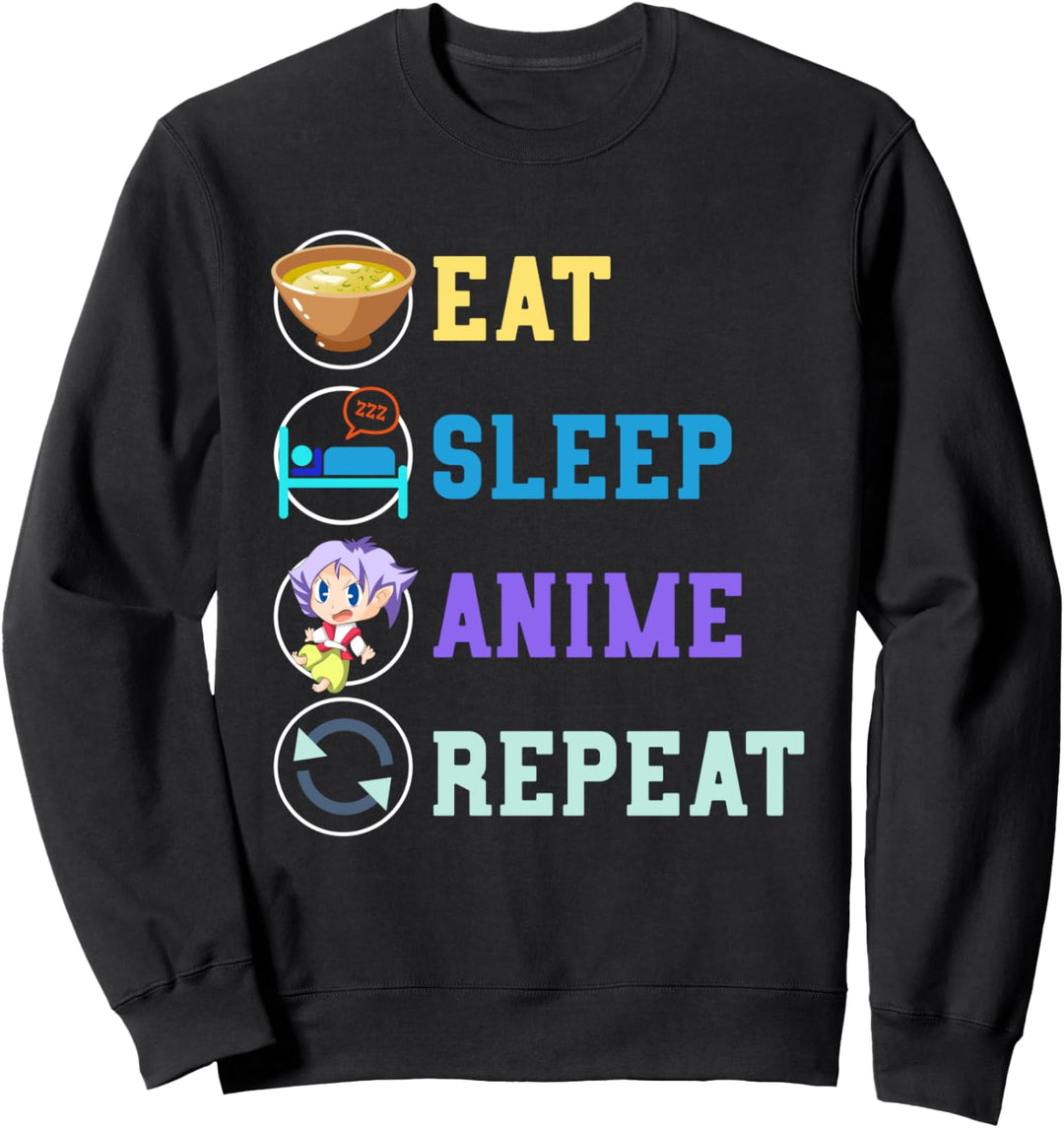Essen Schlafen Anime Wiederholen Ramen Nudeln Anime Sweatshirt