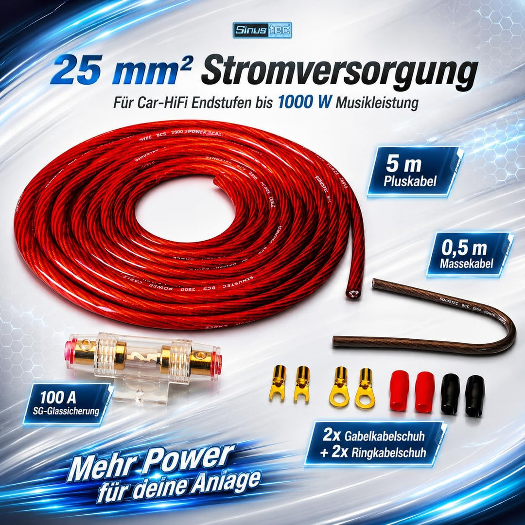 Sinustec BCS-2500 5m Car-Hifi Batteriekabel Set 25mm², 25mm²