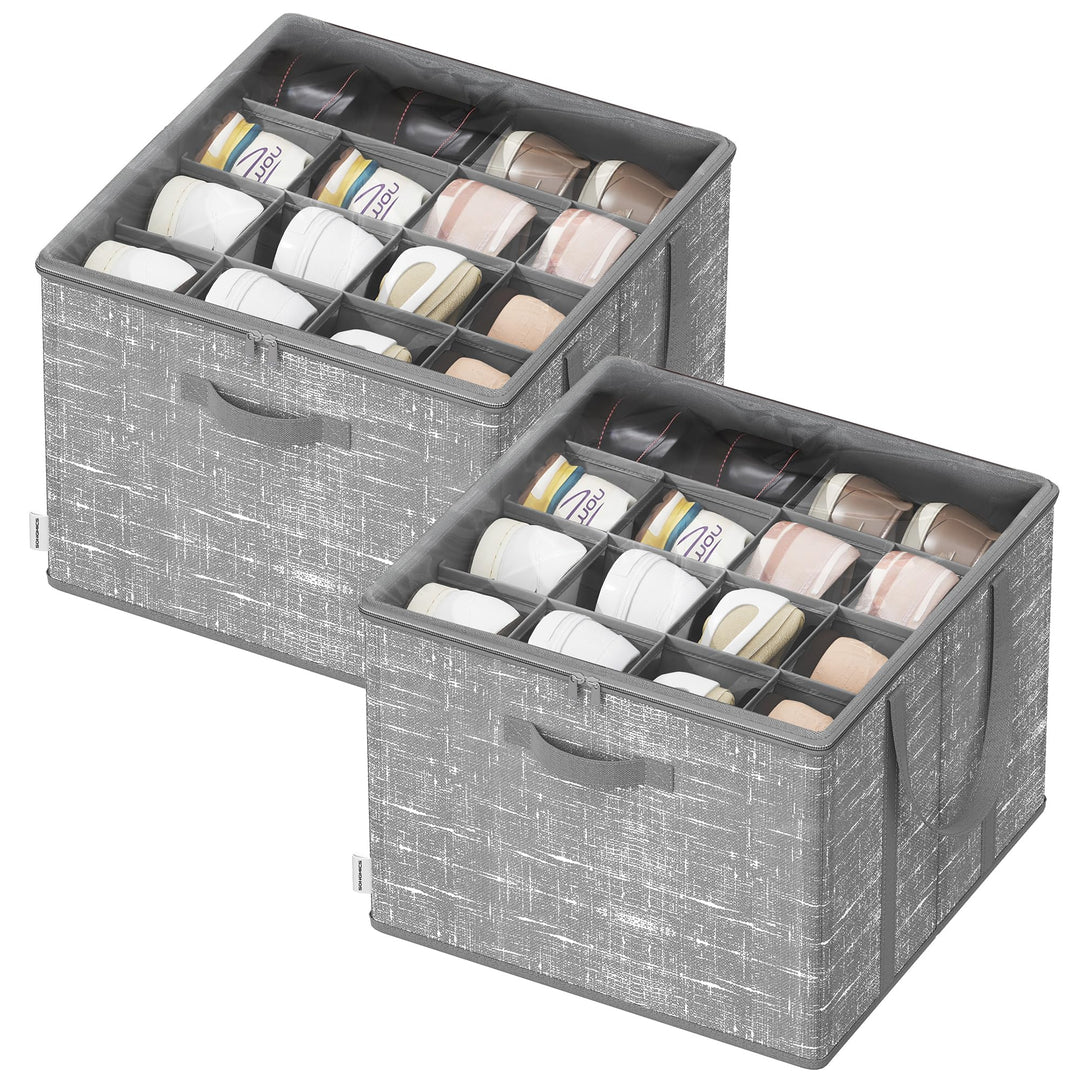 SONGMICS Schuh-Organizer, 2er Set, jeder für bis zu 16 Paar Schuhe, Schuhaufbewahrung, Griffe, trans