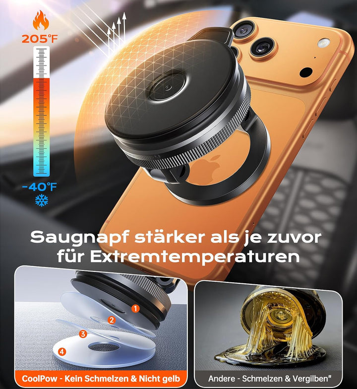 Coolpow Handyhalterung Auto für MagSafe Autohalterung【Stärkste Saugnapf &amp; Ultra-stabil】Handyhalterun