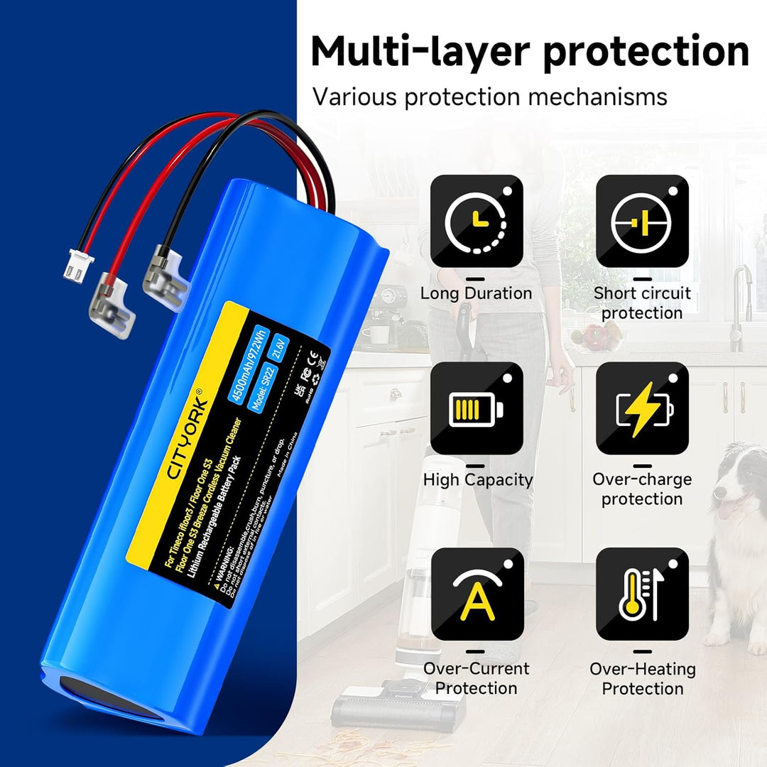 CITYORK 21,6V 4500mAh Ersatz Akku kompatibel mit Tineco iFloor3, Floor One S3, Floor One S3 Breeze C