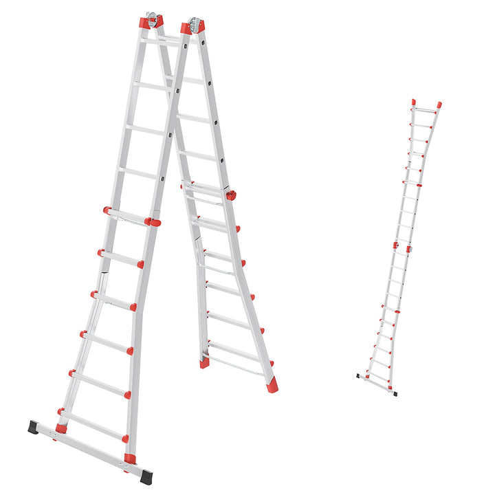 Hailo M80 Alu-Multifunktionsleiter - Mehrzweckleiter mit 4 x 6 Sprossen - variierbar durch 2 Sicherh