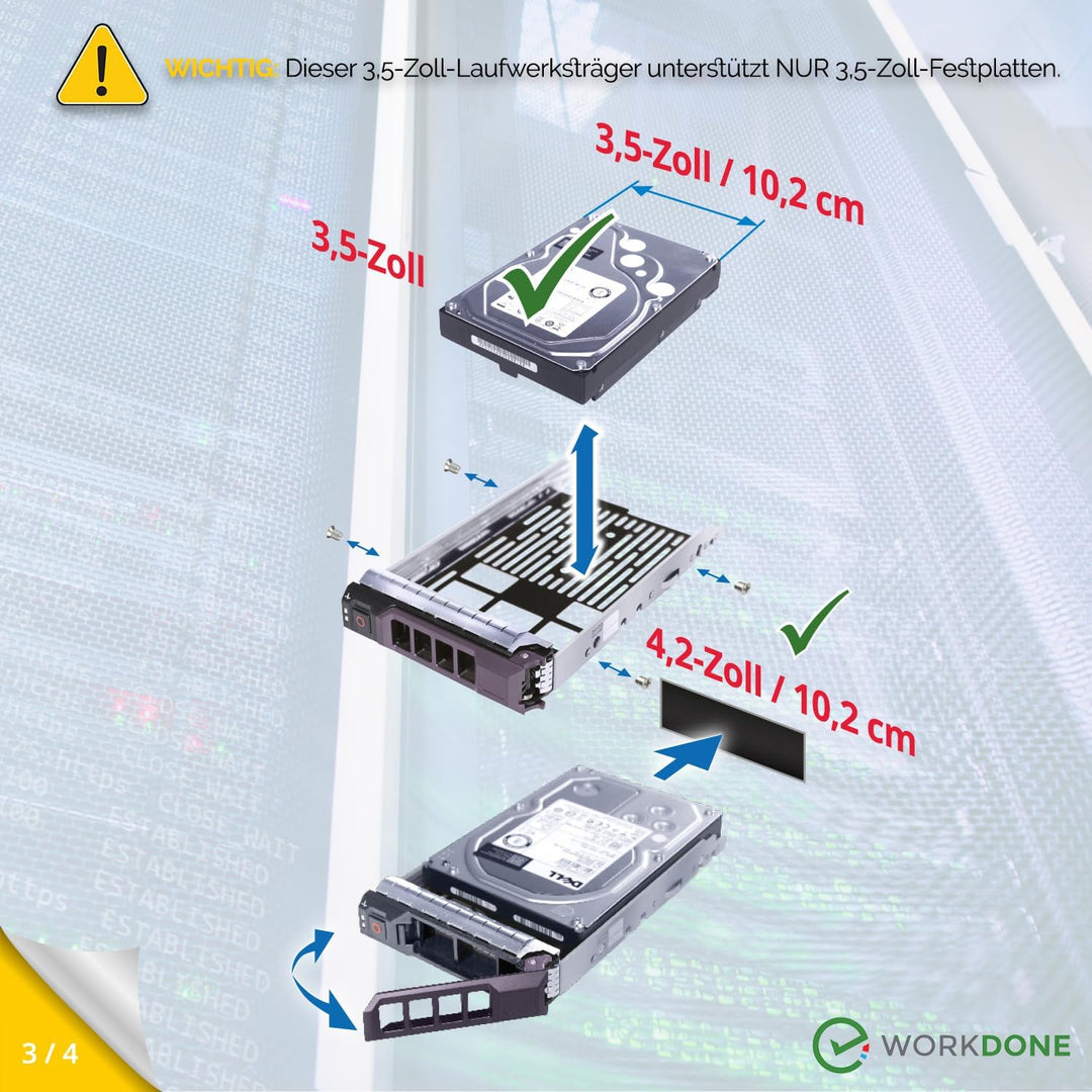 WORKDONE 12er-Pack - 3,5" Festplatten-Caddy - Kompatibel für Dell PowerEdge Server 11.-13. Gen. - mi