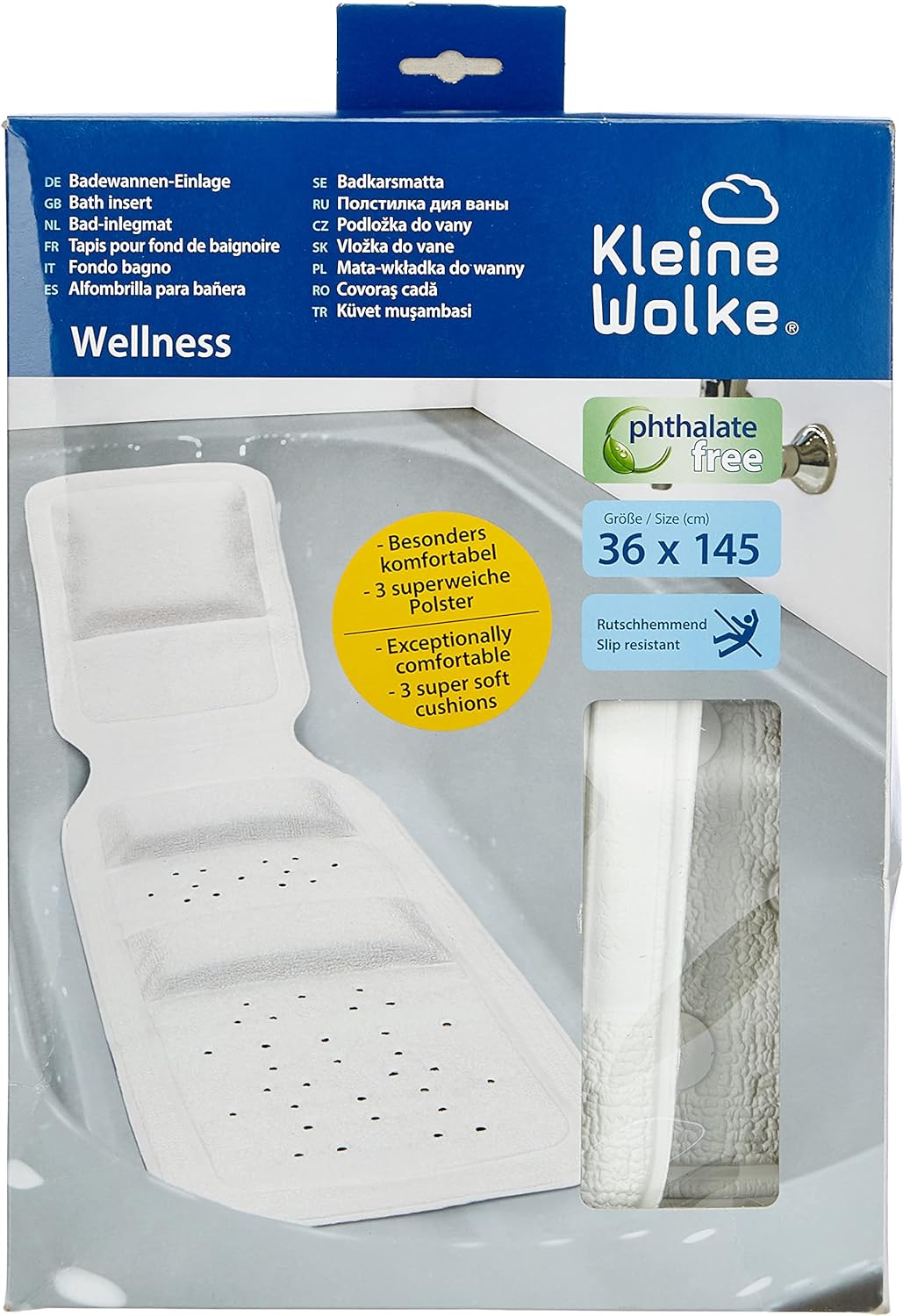 Kleine Wolke Wellness Wanneneinlag, PVC, Weiss, 36x145 cm Weiss, Weiss