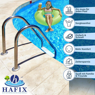 HAFIX Poolleiter für den Pool aus 3 Stufen, Schwimmbadleiter aus Edelstahl in Silber, Sicherheitslei