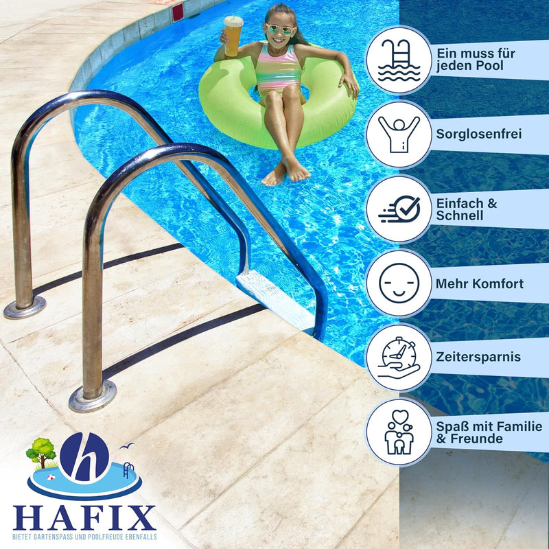 HAFIX Poolleiter für den Pool aus 3 Stufen, Schwimmbadleiter aus Edelstahl in Silber, Sicherheitslei