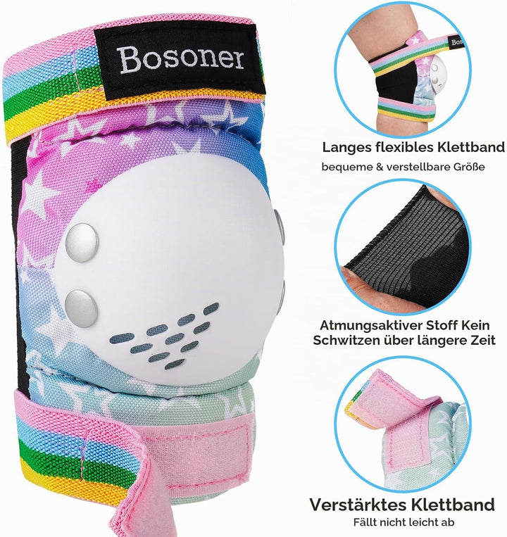 BOSONER Knieschoner Kinder Schoner Inliner Protektoren 6er Set Schützer Inliner Inline Skates Knie U