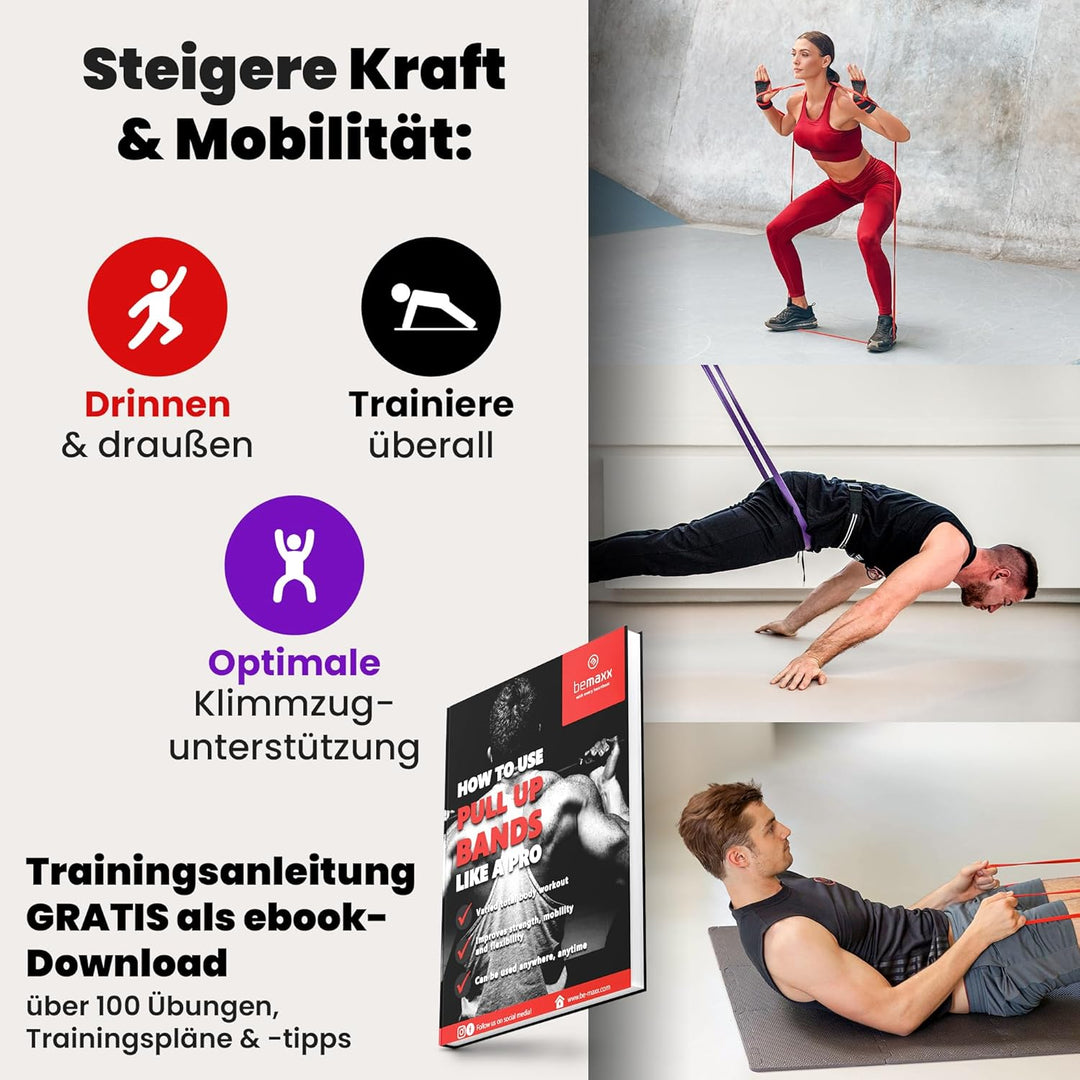 Fitnessband Pull Up Resistance Band, Klimmzughilfe + Trainings-eBook - DAS Klimmzug Widerstandsband
