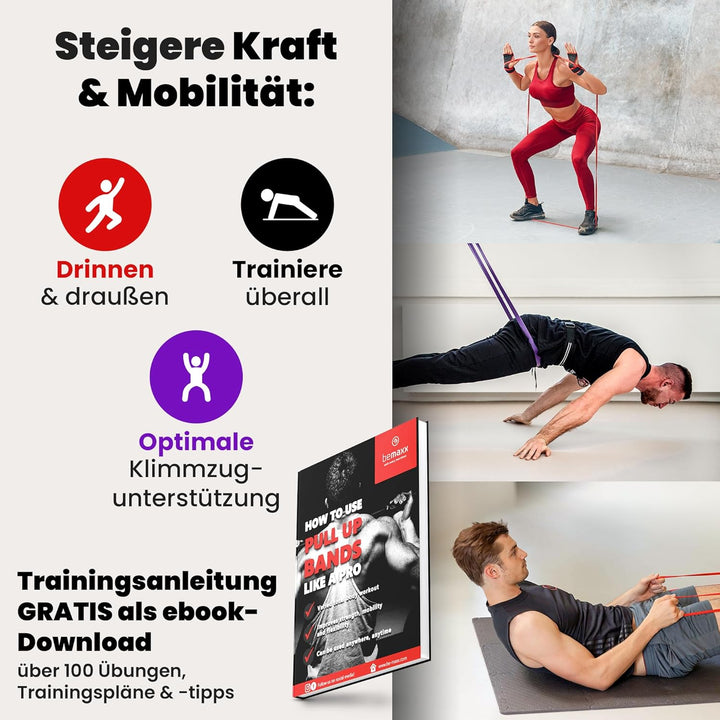 Fitnessband Pull Up Resistance Band, Klimmzughilfe + Trainings-eBook - DAS Klimmzug Widerstandsband