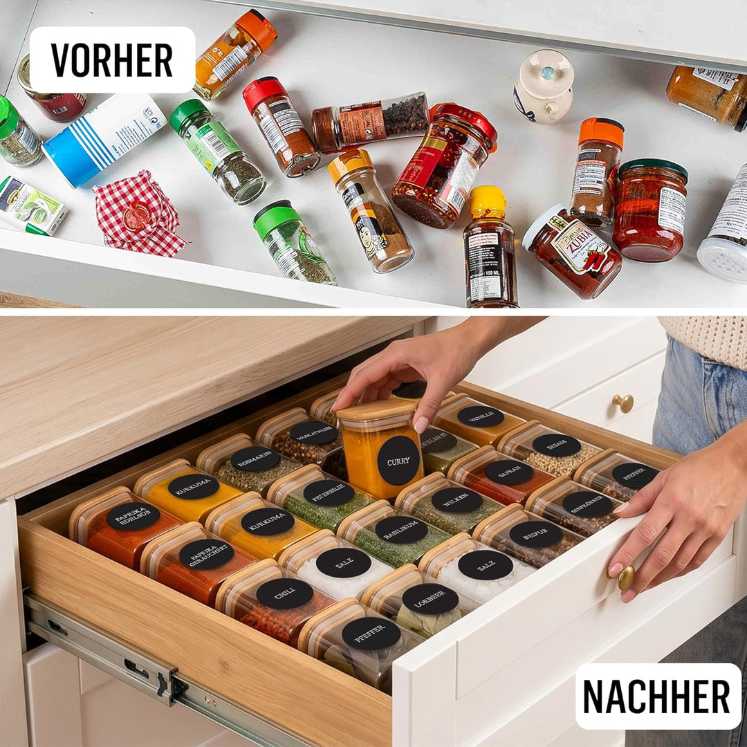 Deco haus® Gewürzgläser eckig luftdicht mit Holzdeckel 20er Set [+Etiketten] - Gewürzdosen Set Glas