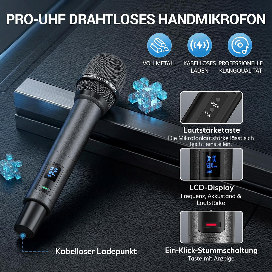 TONOR Wiederaufladbares Funkmikrofon Set, Bluetooth Mikrofon, Auto Scan, IR-Kopplung, Kabellos – für