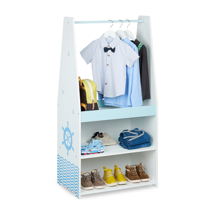 Relaxdays Kleiderständer Kinder, HxBxT: 120 x 60 x 40 cm, Kleiderstange, 3 Fächer, Garderobe Kinderz