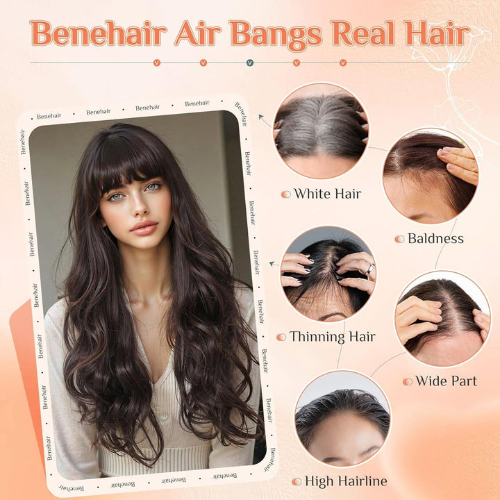 Benehair Clip in Pony Echthaar, Natürliches Schwarz Air Pony Echthaar, Clip in Bangs Echt Haar Front