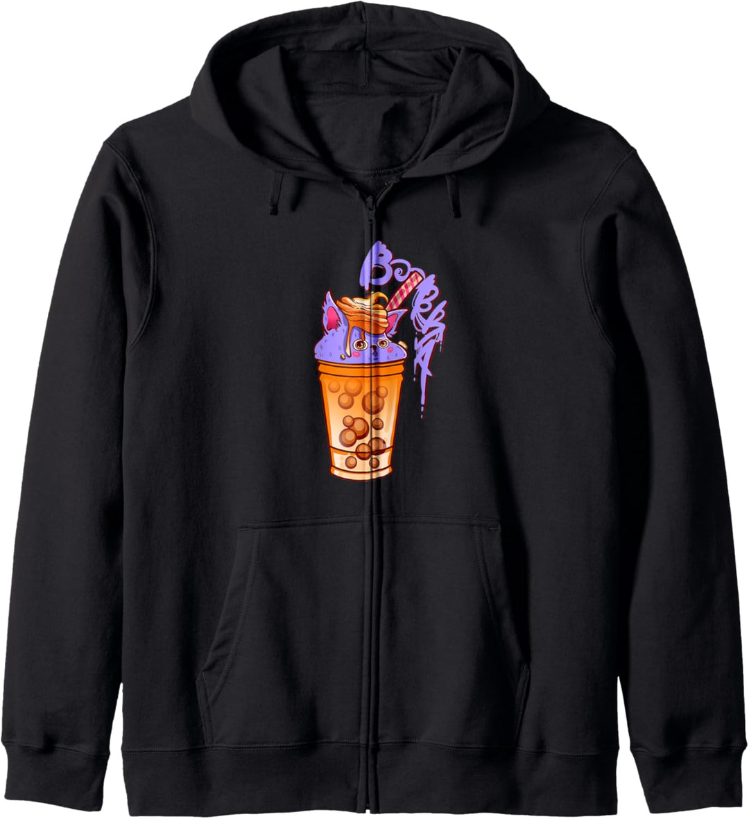 Lustige Katze mit Bubble Tea, Mädchen, Kinder, Kawaii Kult Kapuzenjacke