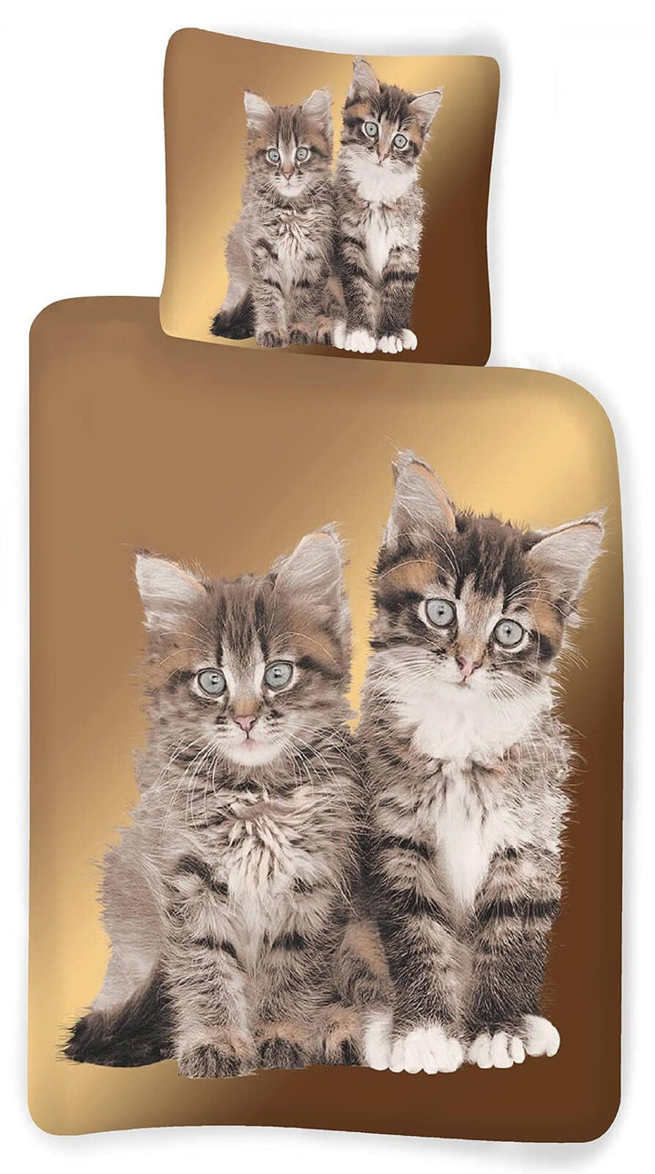BrandMac Bettwäsche-Set mit Katzenbaby-Motiv 135x200 80x80 Bettzeug Bettware Katze Kitten Welpe, Bei