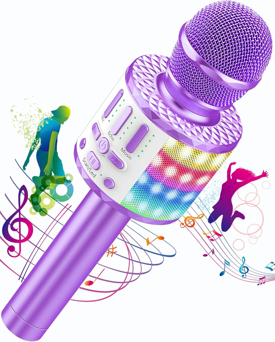 Karaoke Mikrofon, Drahtloses Bluetooth Mikrofon Kinder mit LED, Tragbares Karaoke Maschine zum Singe