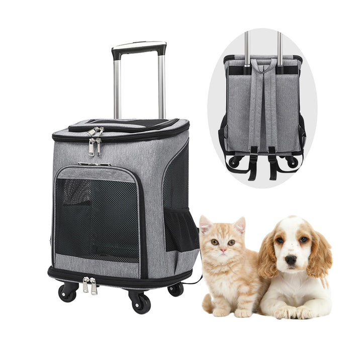 Hunderucksack mit Trolley,Katzenrucksack Trolley Hund Katze bis 10kg Leichte Hundewagen Transportbox