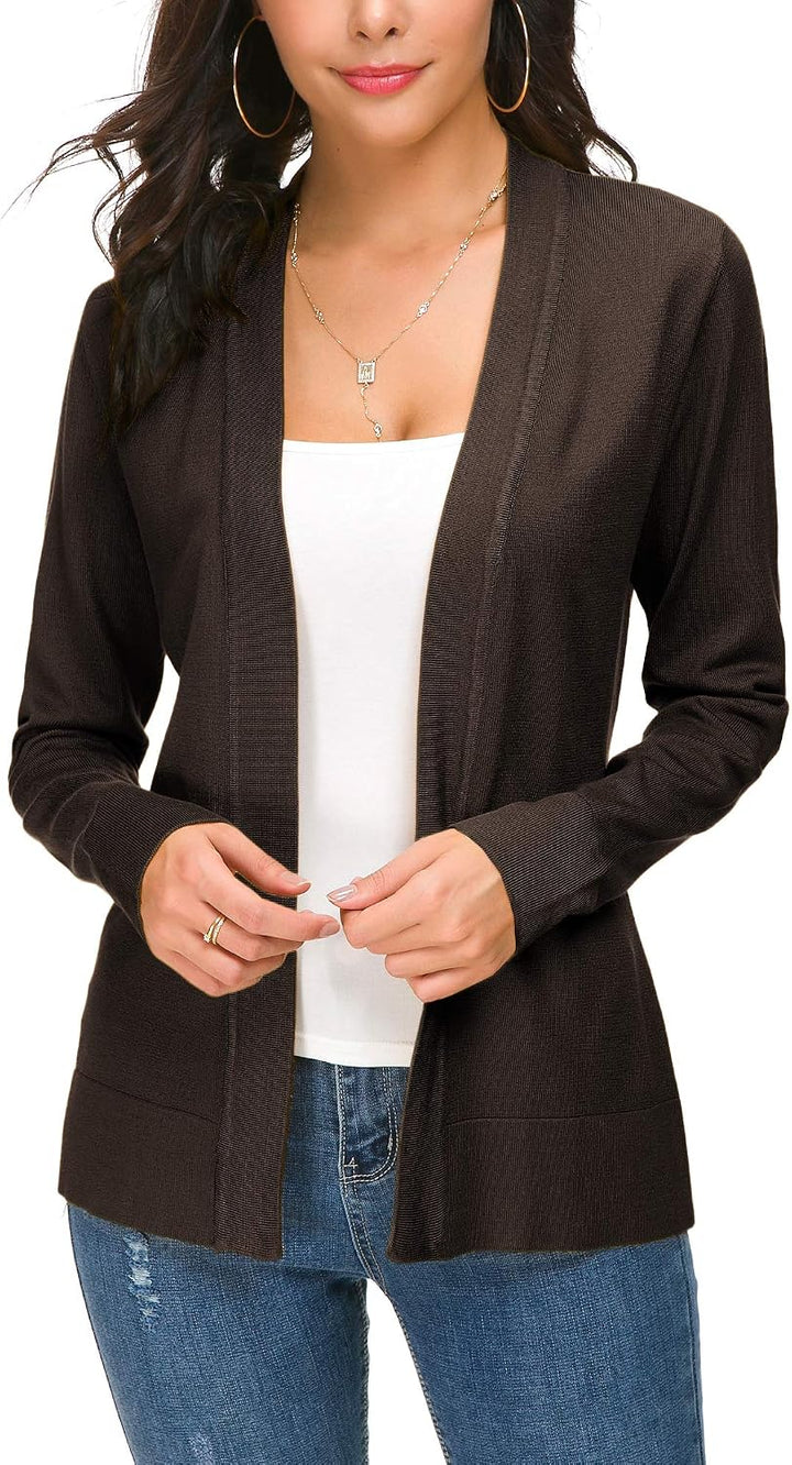 EXCHIC Damen Elegant Langarm Elastisch Strickjacke Cardigan Casual Leicht V-Ausschnitt Gestrickt Bla