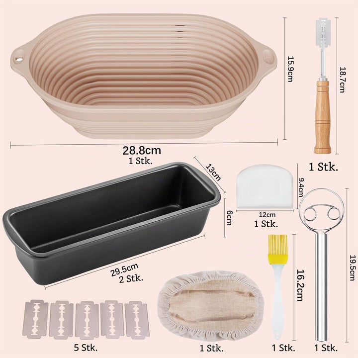 Brotbackform Kasten 29x13x6cm 2 Pieces,Gärkörbchen Oval 1 Piece,Brot Backen Zubehör,Kastenform Kuche