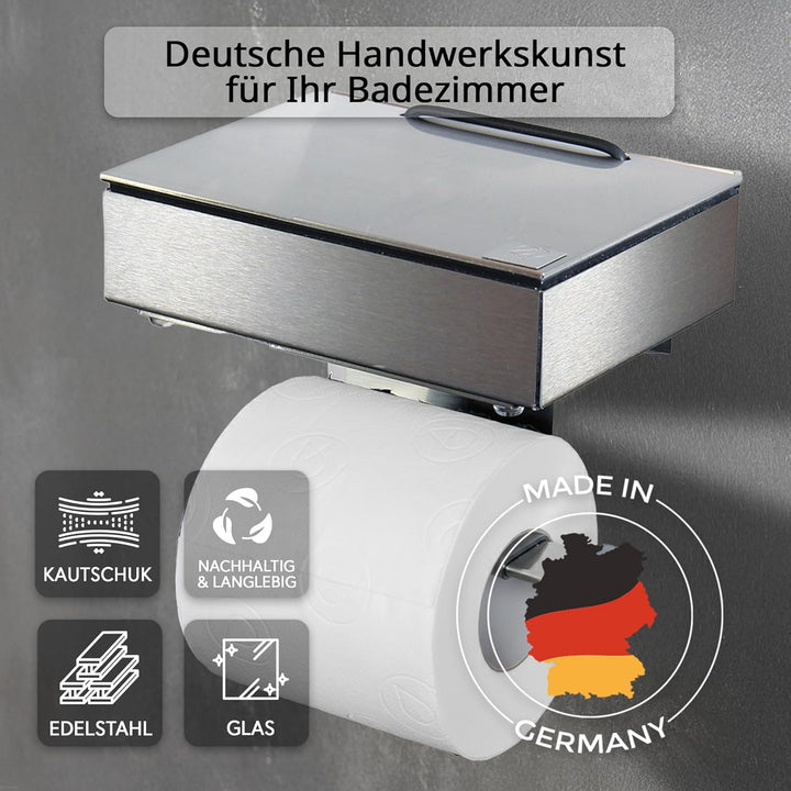 Toilettenpapierhalter mit Feuchttücherbox - Gehäuse Matt & Abdeckung Edelstahl - befüllbar von Recht