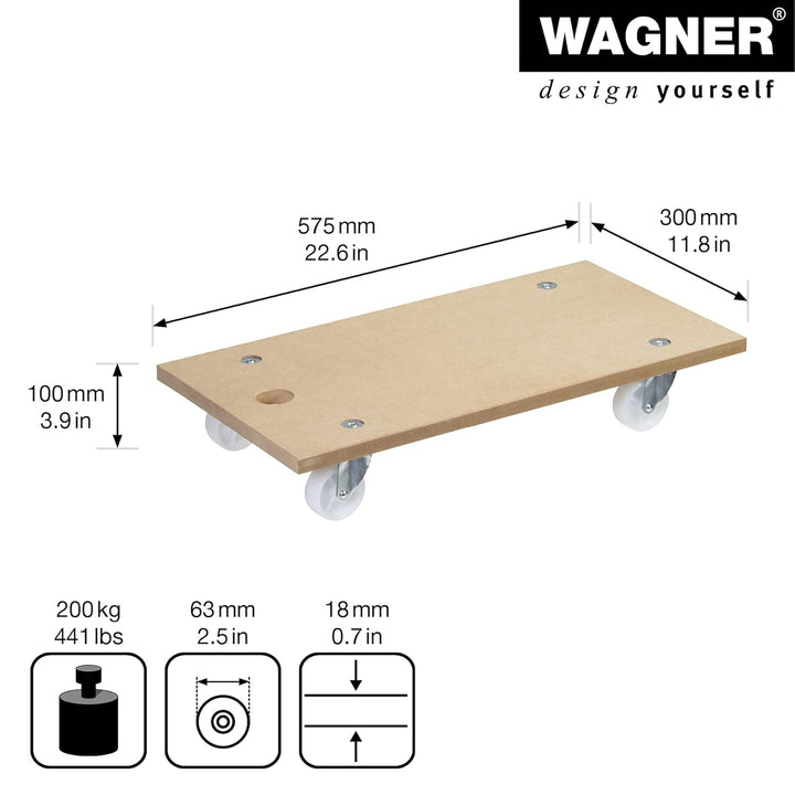 WAGNER Transportroller Transporthilfe 1104 I Plattformwagen für Möbel aus MDF I 57,5 x 30 x 10 cm, T