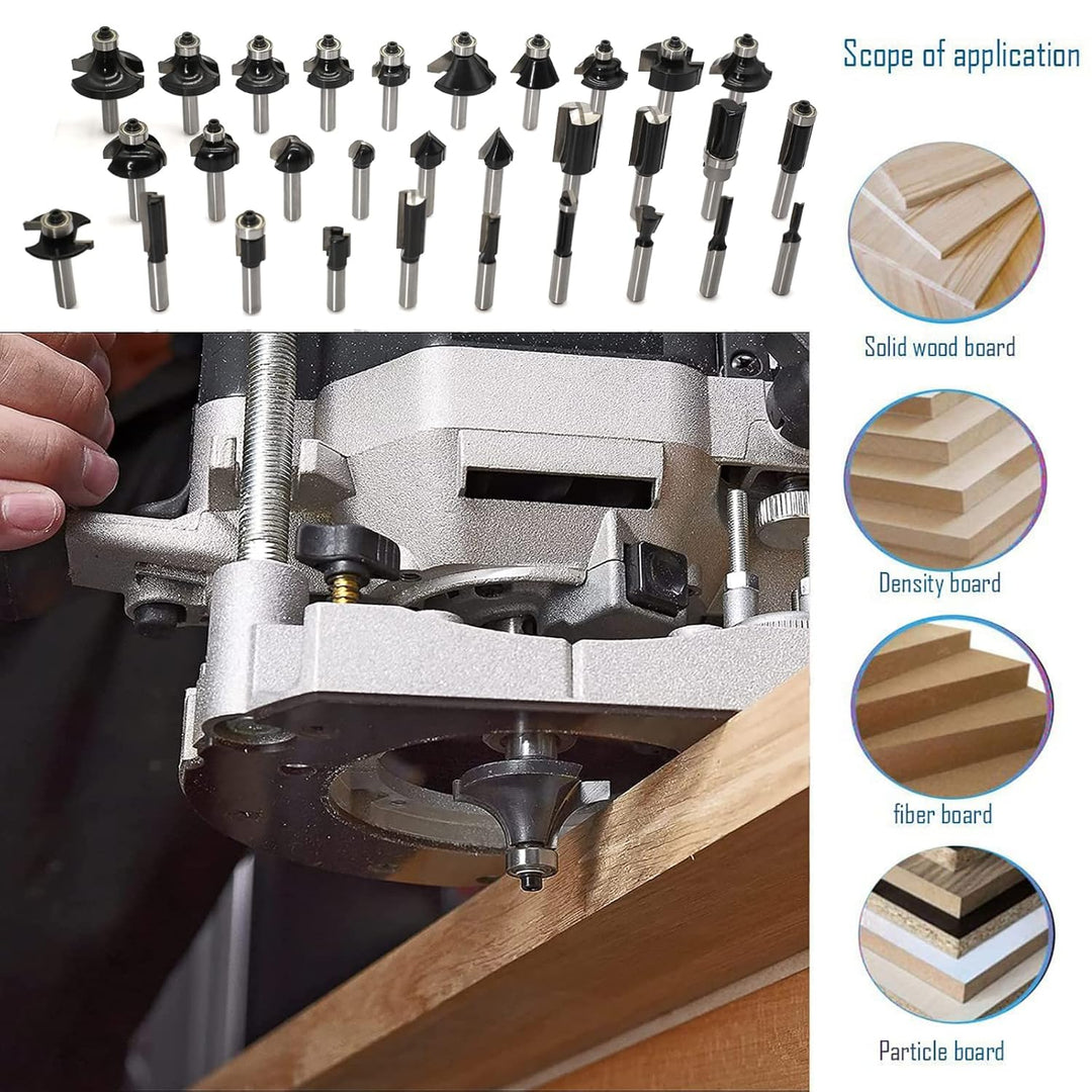 Sinoprotools 30 Stück Oberfräse Fräser Set HM, 8mm Schaft Fräser für Oberfräse,Oberfräser in Holzkof