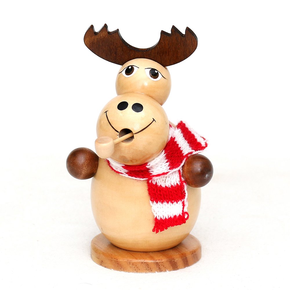 Wichtelstube-Kollektion Holz Räuchermann Räuchermännchen Räucherfigur Elch mit Strickschal,Natur 8 x