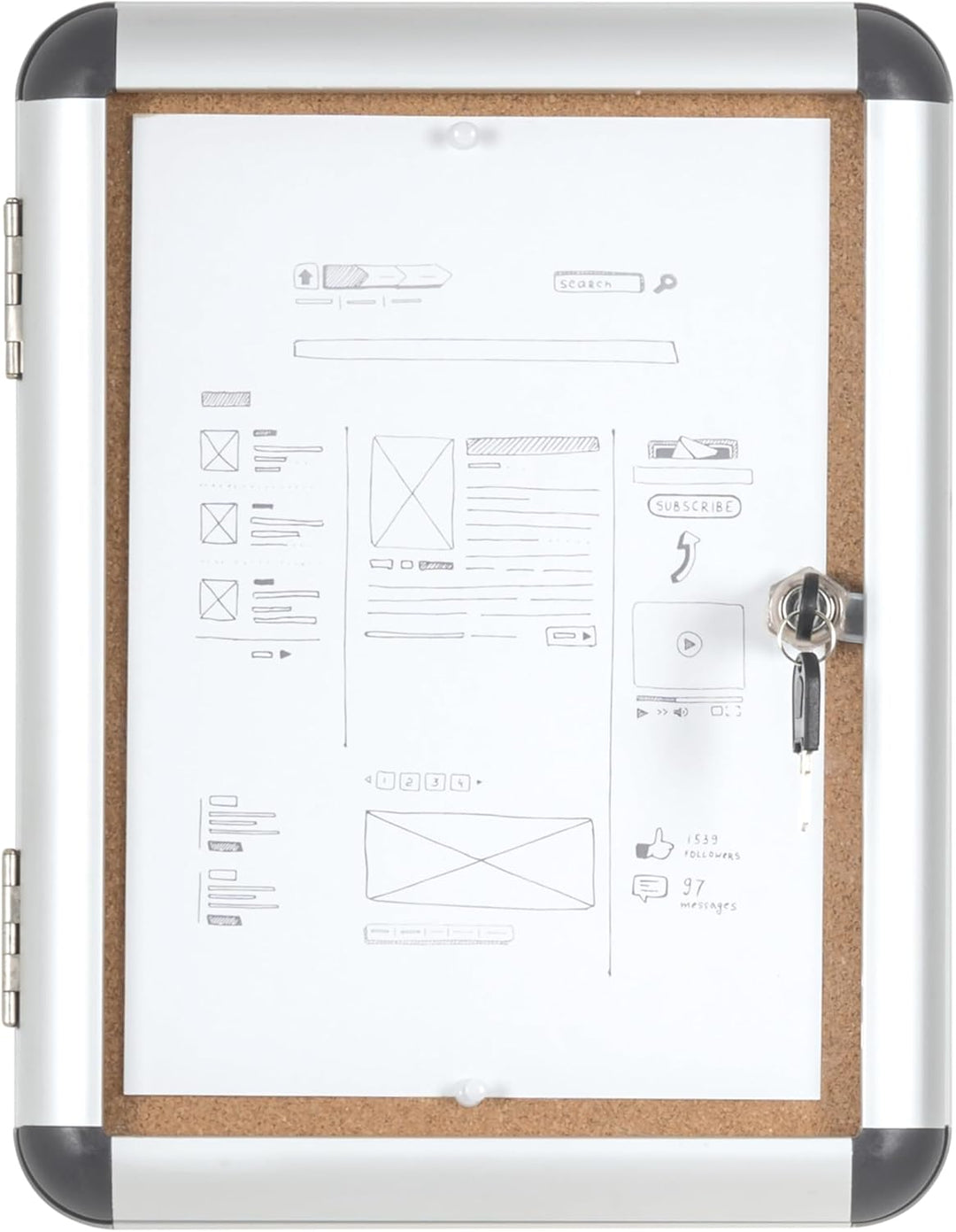 Bi-Office Schaukasten Vitrine"Enclore", Kork, geeignet für 1 x DIN A4, silberner Aluminiumrahmen, ab