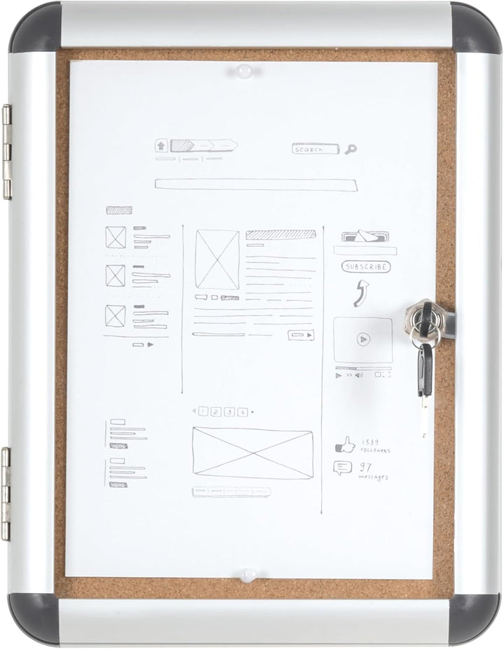 Bi-Office Schaukasten Vitrine"Enclore", Kork, geeignet für 1 x DIN A4, silberner Aluminiumrahmen, ab