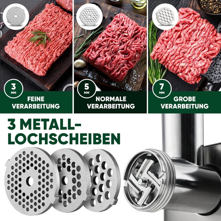 ProfiCook Fleischwolf 1200W | mit Aufsatz für Plätzchen/Spritzgebäck | Fleischwolf elektrisch | 3 Me