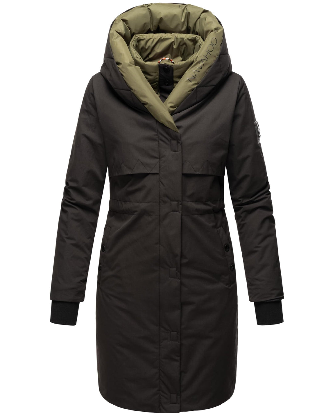 Navahoo Damen Mantel Lange warme Winter Steppjacke mit Kapuze und magnetischen Elementen Snowelf XS-